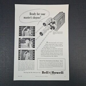1951 Bell & Howell Auto Load Movie Camera Vintage Print Ad Lady Graduating‎